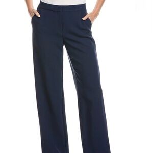 NWT Lafayette 148 NY Wide Leg Pants Size 12 Armada Navy Blue Virgin Wool Stretch